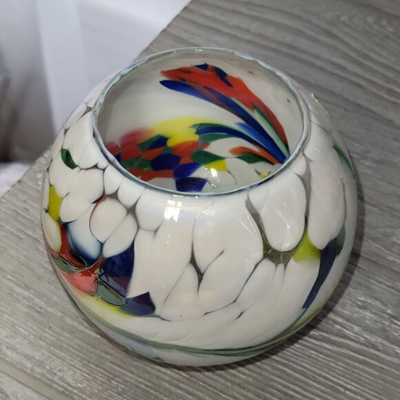 Art Glass Rose Bowl Mouth Blown In Poland Centerpiece Tea Light Candle Holder - Picture 8 of 14